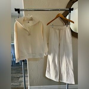 PINK Victoria's Secret Cream Wide Leg Pants & Pullover Set